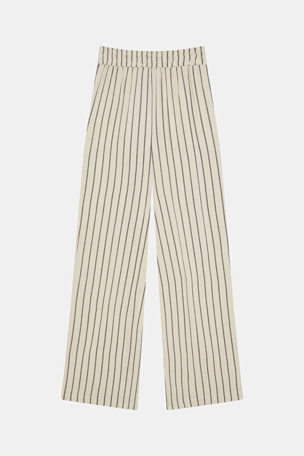 Krem Wide Leg Viskon Kadın Pantolon 4