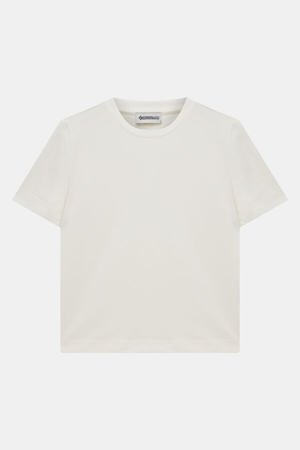 Beyaz Bisiklet Yaka Kadın T-Shirt 5