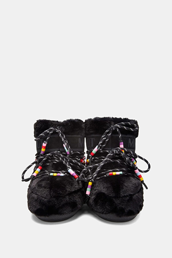 Mb Icon Low Faux Fur Beads Siyah Kadın Bot 3