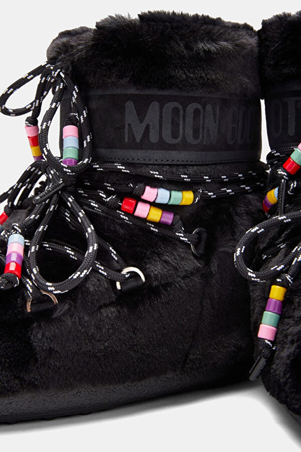 Mb Icon Low Faux Fur Beads Siyah Kadın Bot 4