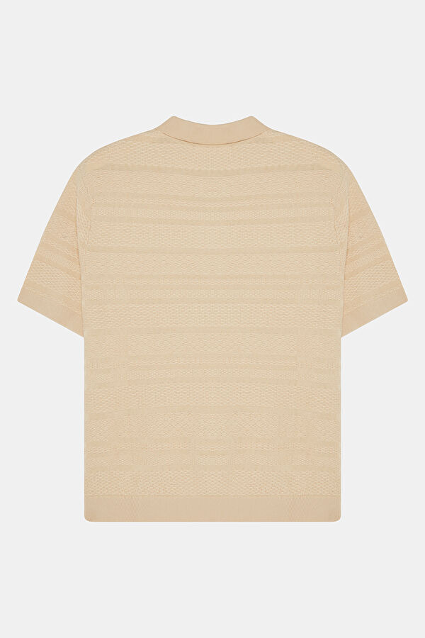 Relax Kalıp Ekru Bisiklet Yaka Erkek T-Shirt 2