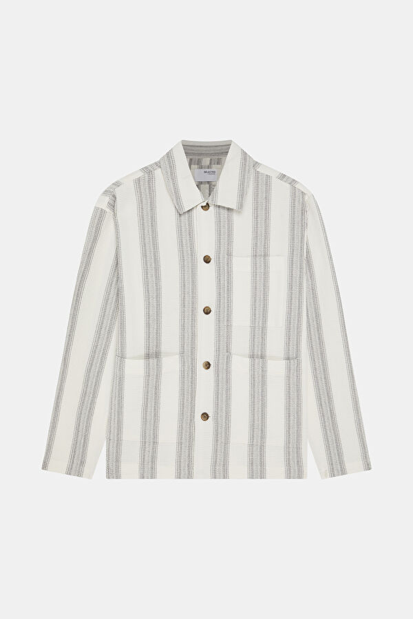Relax Fit Ecru Striped Men's Shirt