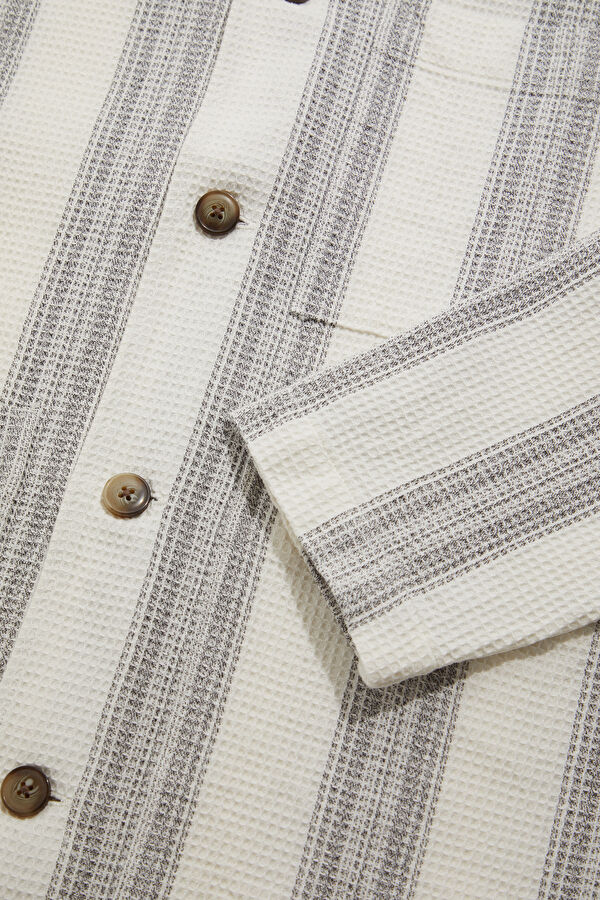 Relax Fit Ecru Striped Men's Shirt 4