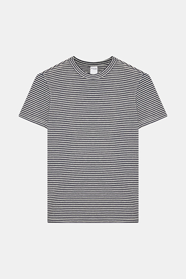 Relax Fit Navy Crew Neck Linen Men's T-Shirt