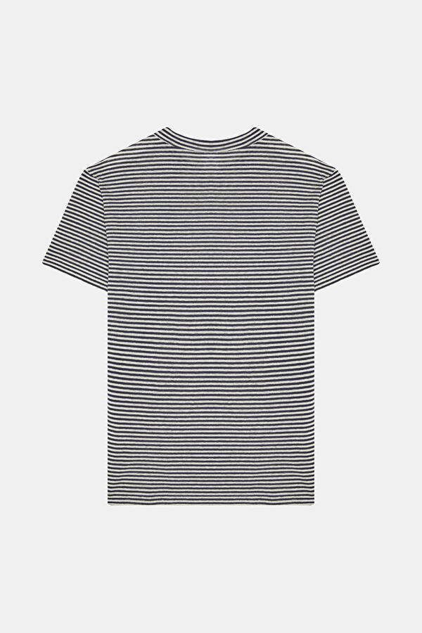 Relax Fit Navy Crew Neck Linen Men's T-Shirt 2