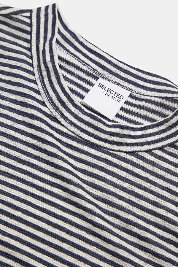 Relax Fit Navy Crew Neck Linen Men's T-Shirt 3