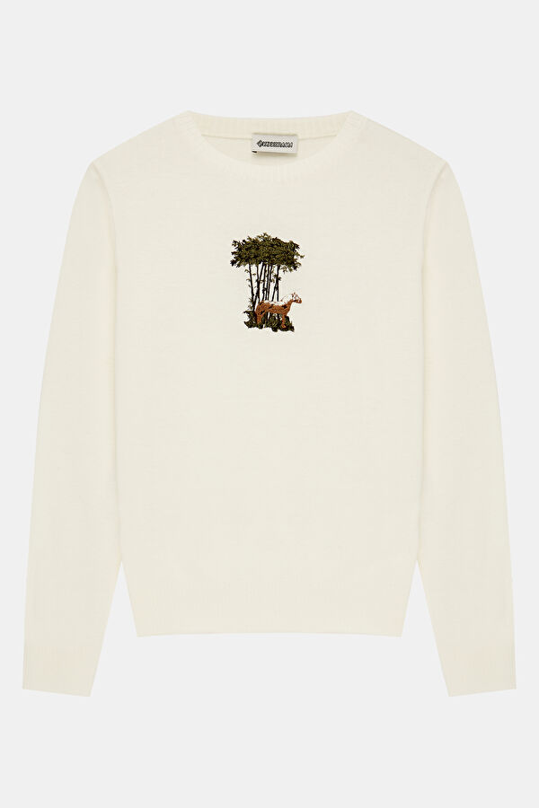 Cream Embroidered Women's Sweater 5