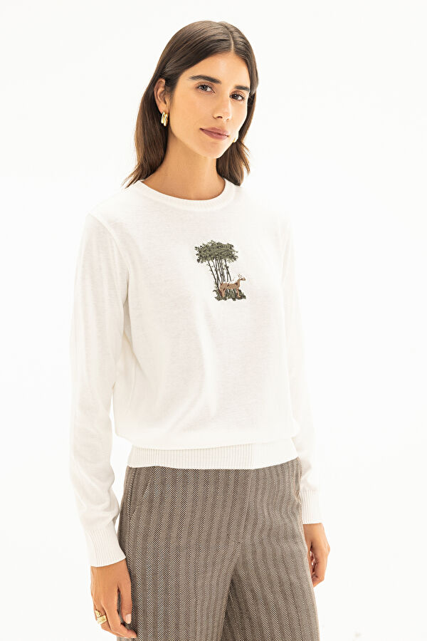 Cream Embroidered Women's Sweater