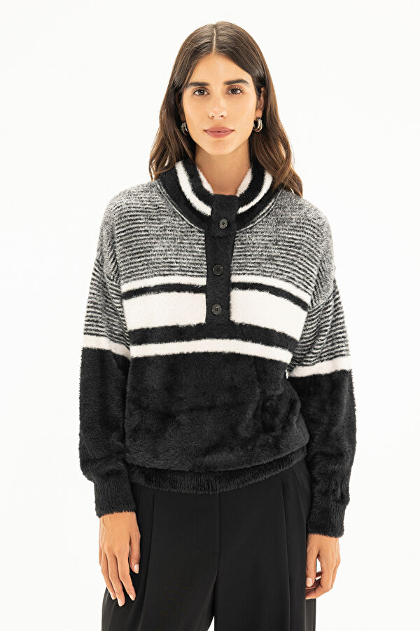 Off-white striped women's sweater.