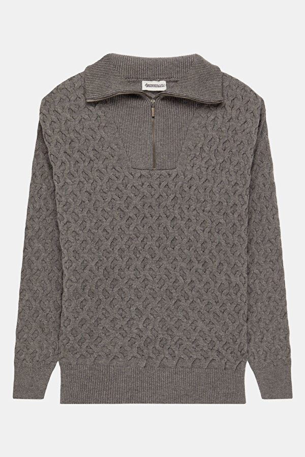 Grey Knitted Pattern Women's Sweater