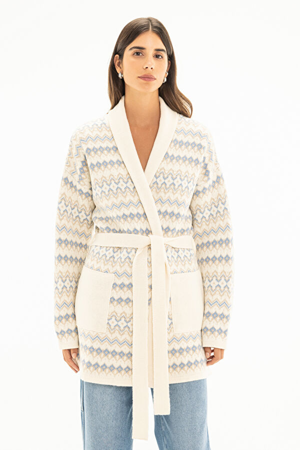 Ecru Patterned Women's Cardigan