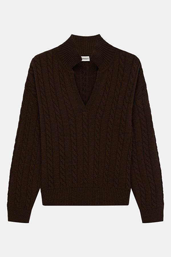 Coffee Patterned Cashmere Women's Sweater