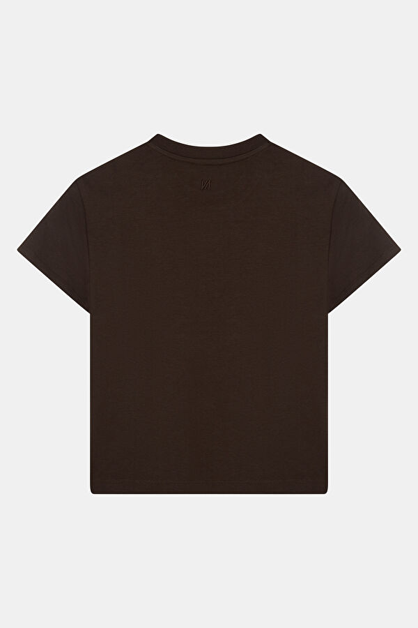 Koyu Kahve Bisiklet Yaka Kadın T-Shirt 2