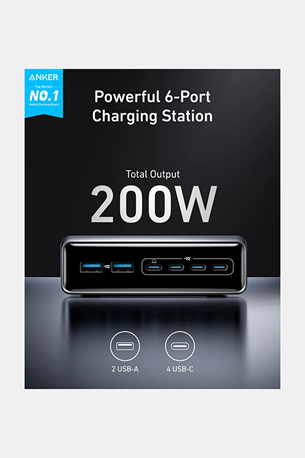 Prime Charger 200W 6 Ports Gan - A Siyah Şarj Cihazı 2