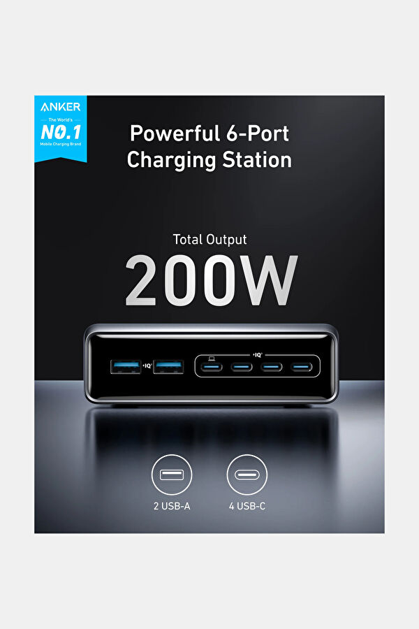 Prime Charger 200W 6 Ports Gan - A Siyah Şarj Cihazı 3