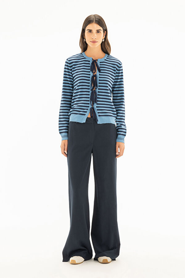 Navy Blue Straight Leg Women's Trousers