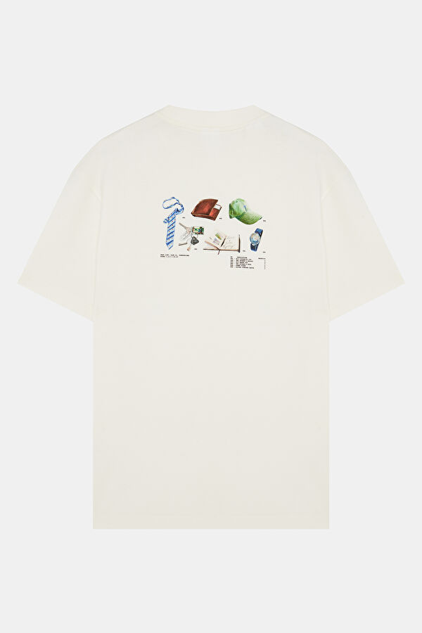 Relax Kalıp Beyaz Bisiklet Yaka Erkek T-Shirt 2
