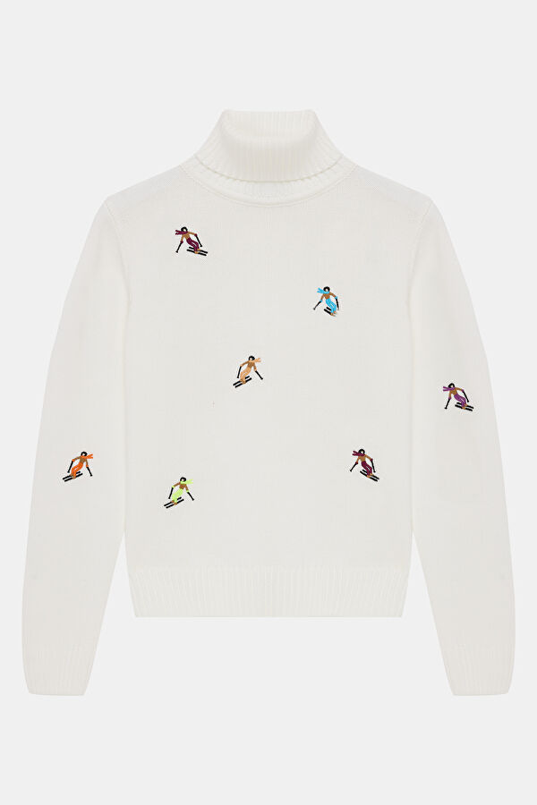 Ecru Embroidered Knitted Women's Sweater 5
