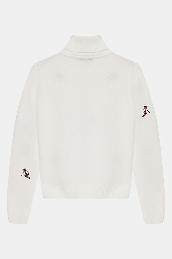 Ecru Embroidered Knitted Women's Sweater 6
