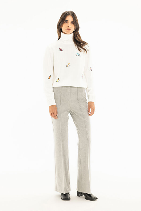 Ecru Embroidered Knitted Women's Sweater 3