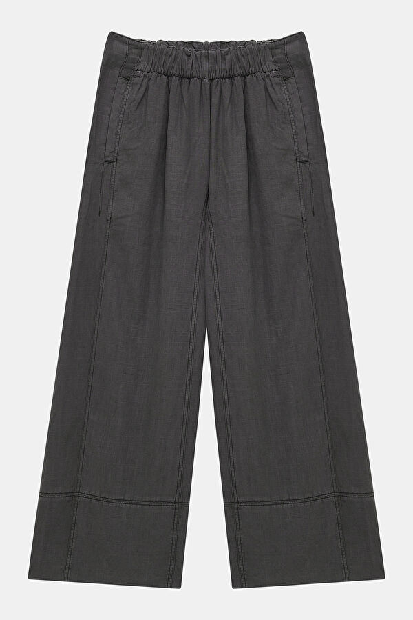 Siyah Wide Leg Keten Kadın Pantolon 3