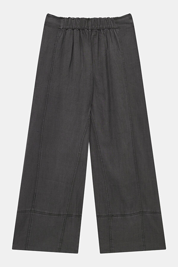 Siyah Wide Leg Keten Kadın Pantolon 4
