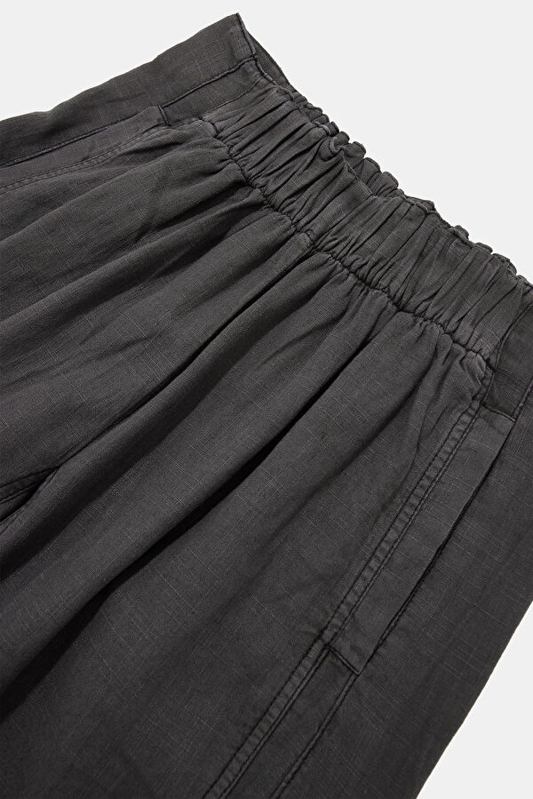 Siyah Wide Leg Keten Kadın Pantolon 5