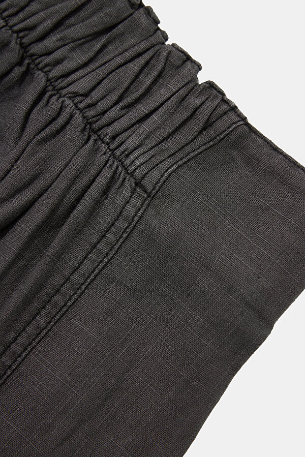 Siyah Wide Leg Keten Kadın Pantolon 6
