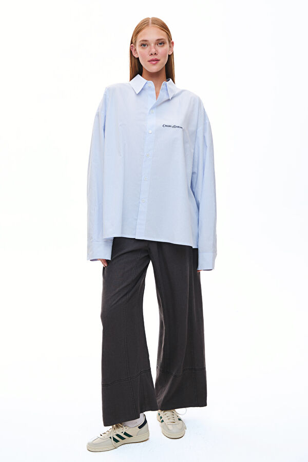 Siyah Wide Leg Keten Kadın Pantolon