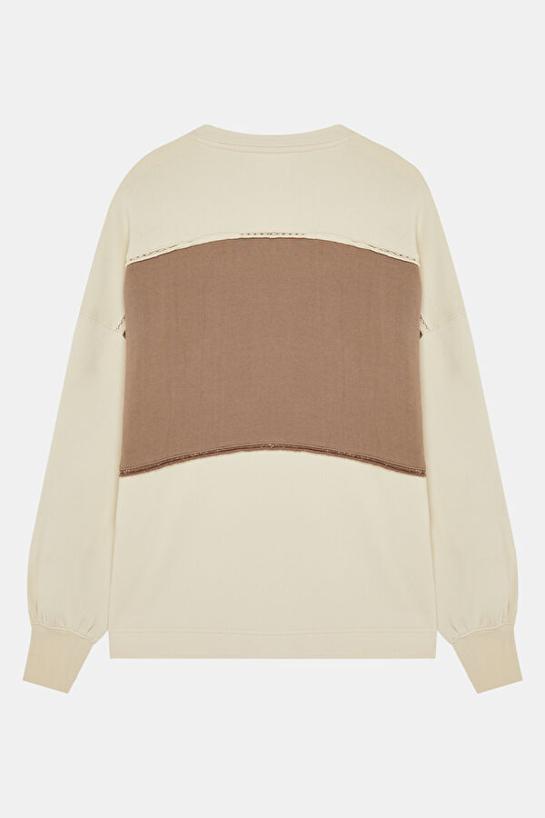 Krem Polo Yaka Kadın Sweatshirt 2