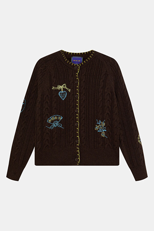 Coffee Embroidered Knit Children's Cardigan