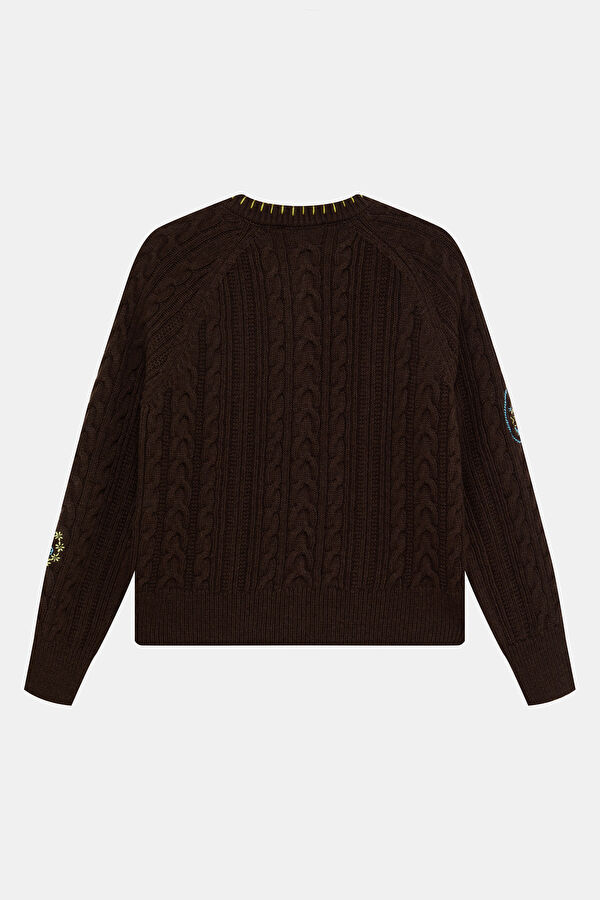 Coffee Embroidered Knit Children's Cardigan 2