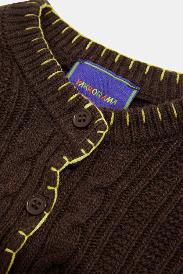 Coffee Embroidered Knit Children's Cardigan 3