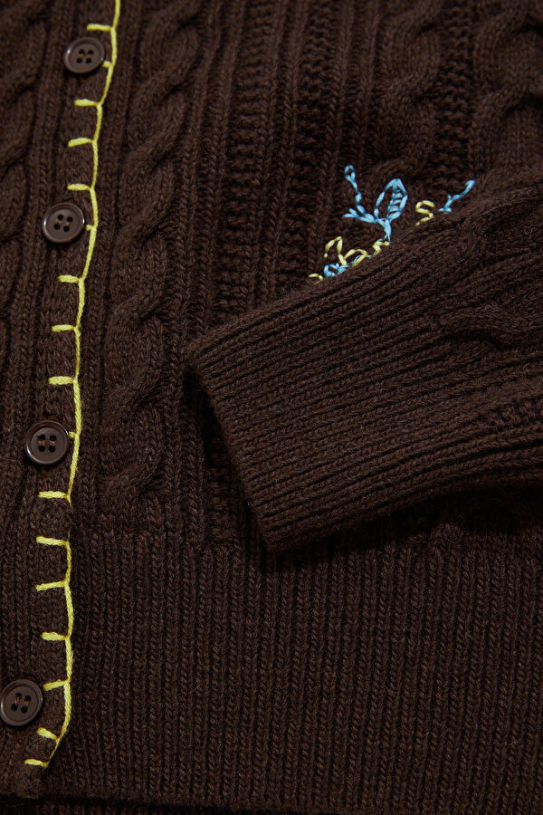 Coffee Embroidered Knit Children's Cardigan 4