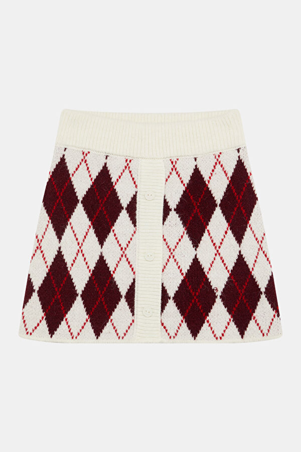 Ecru Diamond Pattern Kids Skirt