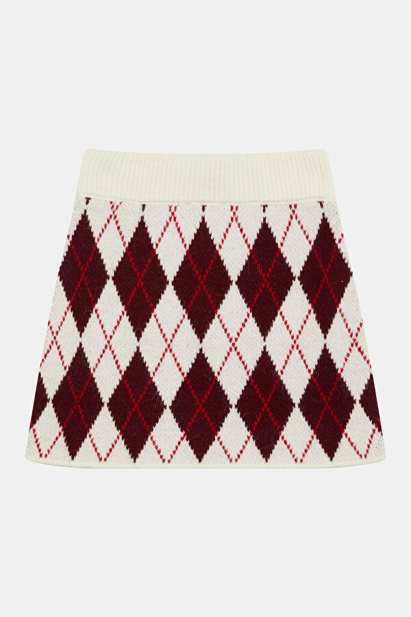 Ecru Diamond Pattern Kids Skirt 2