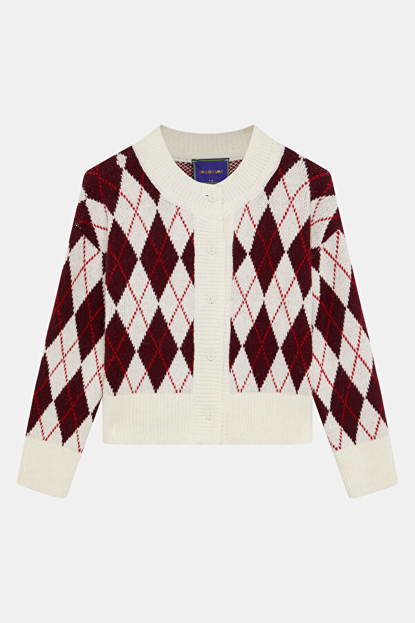Ecru Diamond Pattern Knit Children's Cardigan