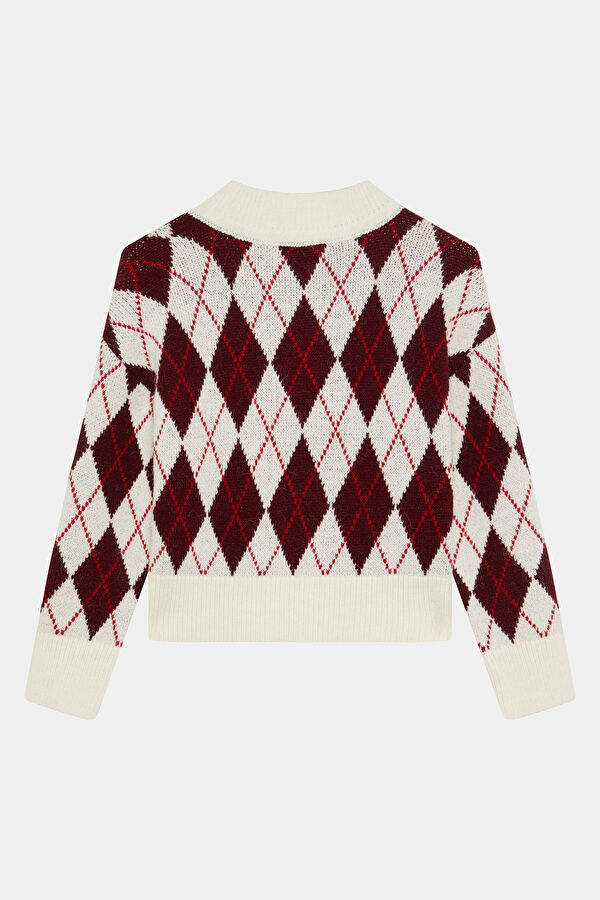 Ecru Diamond Pattern Knit Children's Cardigan 2