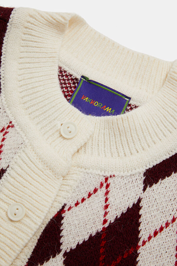 Ecru Diamond Pattern Knit Children's Cardigan 3