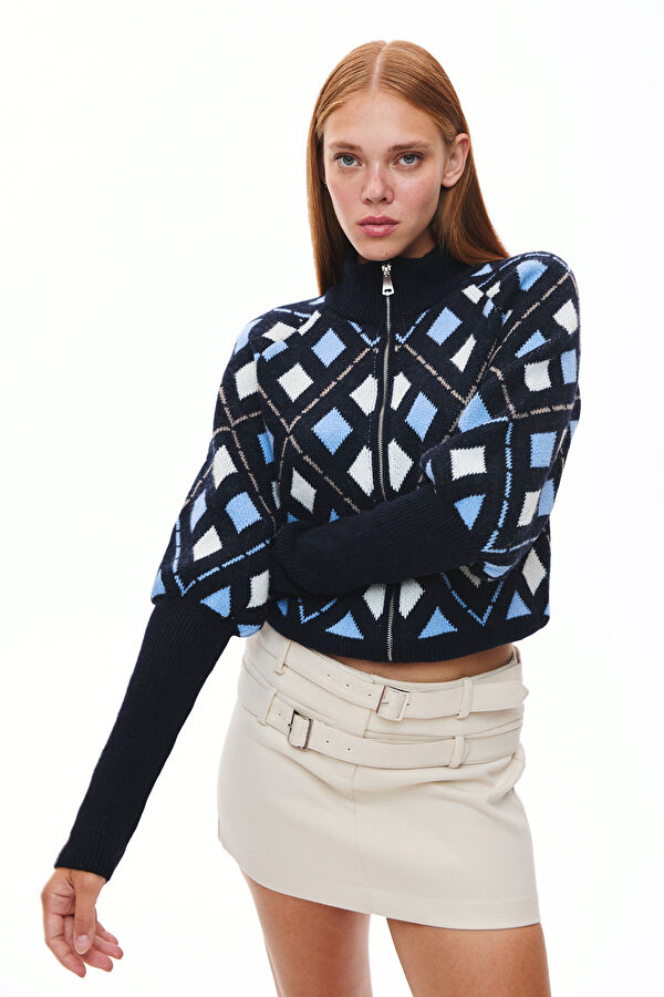 Multicolored Patterned Knit Women's Cardigan
