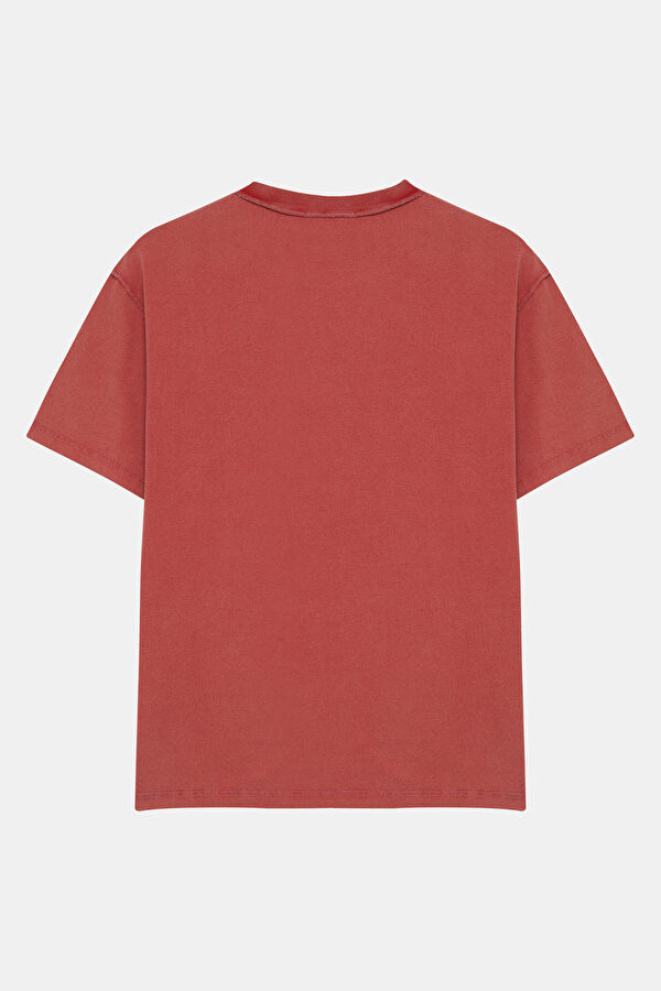 Kırmızı O Yaka Desenli Kadın T-Shirt 2