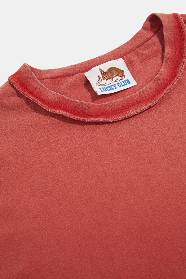 Kırmızı O Yaka Desenli Kadın T-Shirt 3