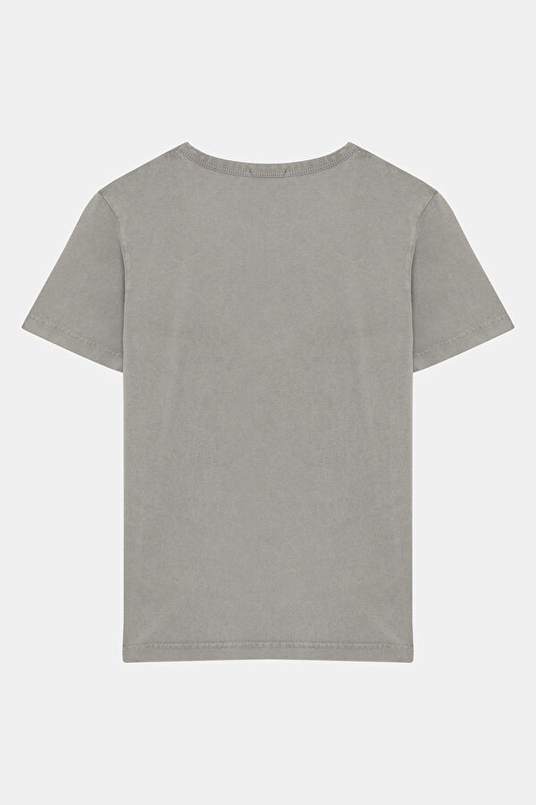 Gri O Yaka Desenli Kadın T-Shirt 2