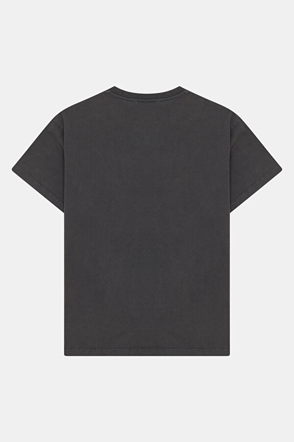 Siyah O Yaka Desenli Kadın T-Shirt 2