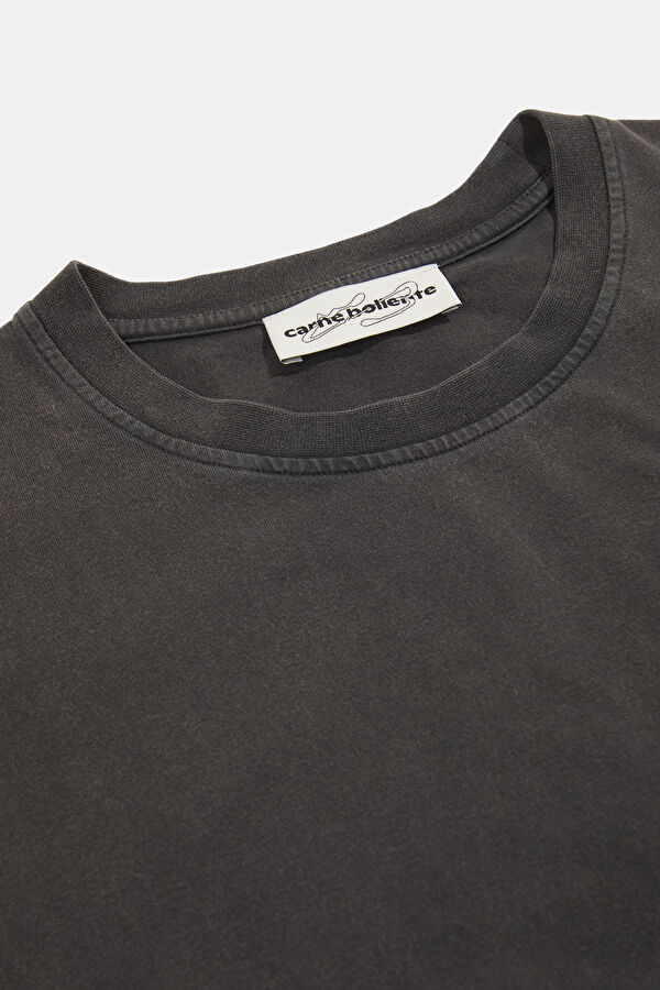 Siyah O Yaka Desenli Kadın T-Shirt 3