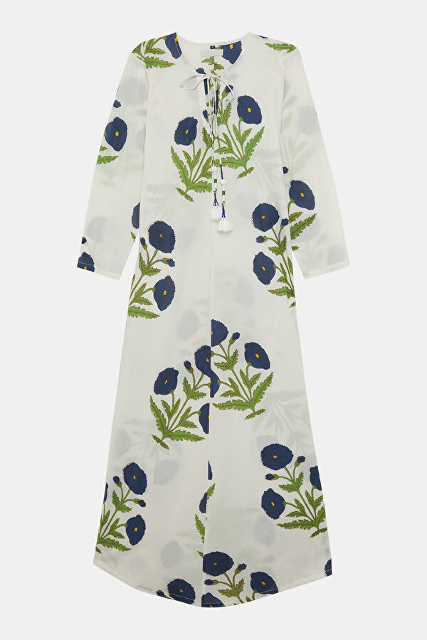 Cream Floral Patterned Midi Dress