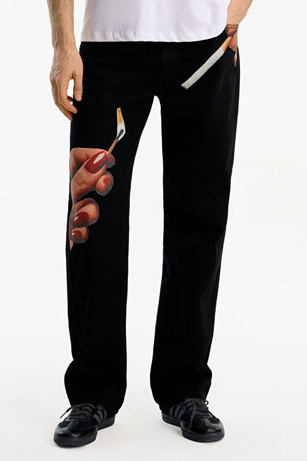 Relax Fit Black Wide Leg Organic Cotton Men's Trousers 3