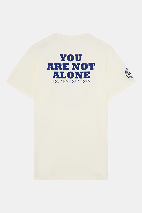 Relax Kalıp Ekru Bisiklet Yaka Nakışlı Erkek T-Shirt 2