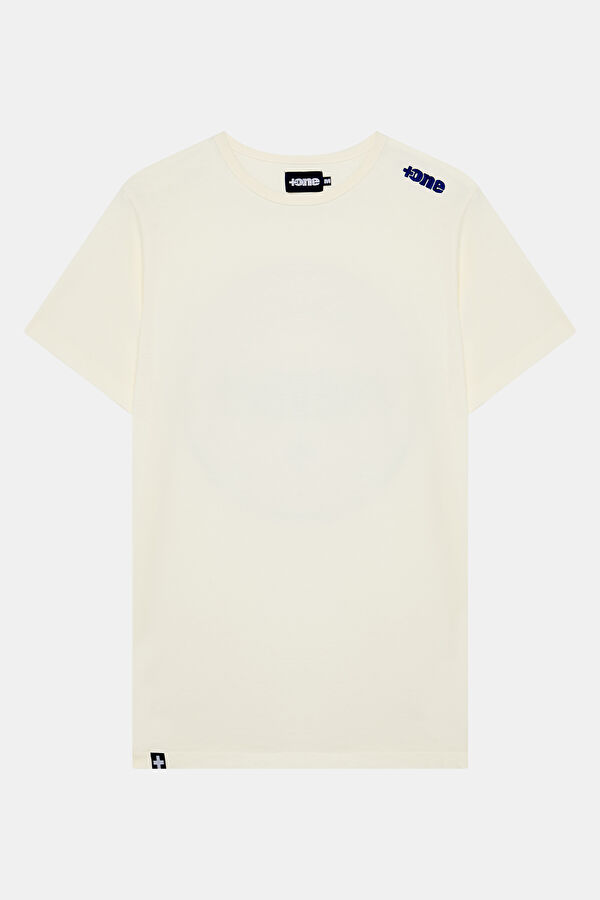 Relax Kalıp Ekru Bisiklet Yaka Nakışlı Erkek T-Shirt