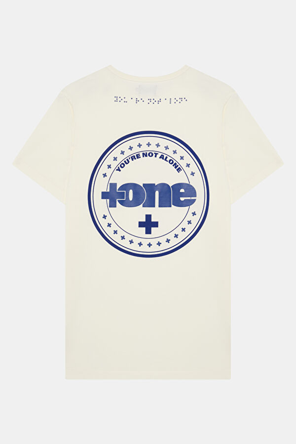 Relax Kalıp Ekru Bisiklet Yaka Nakışlı Erkek T-Shirt 2